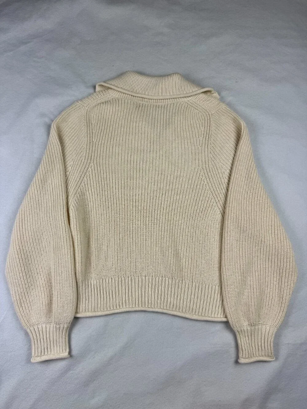 NEW J.Crew Cream Cotton Ribbed Gold Button Collar Sweater Size M
